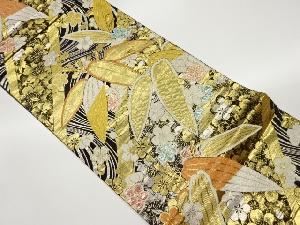 紙布竹・花々に桜散らし模様織出し袋帯